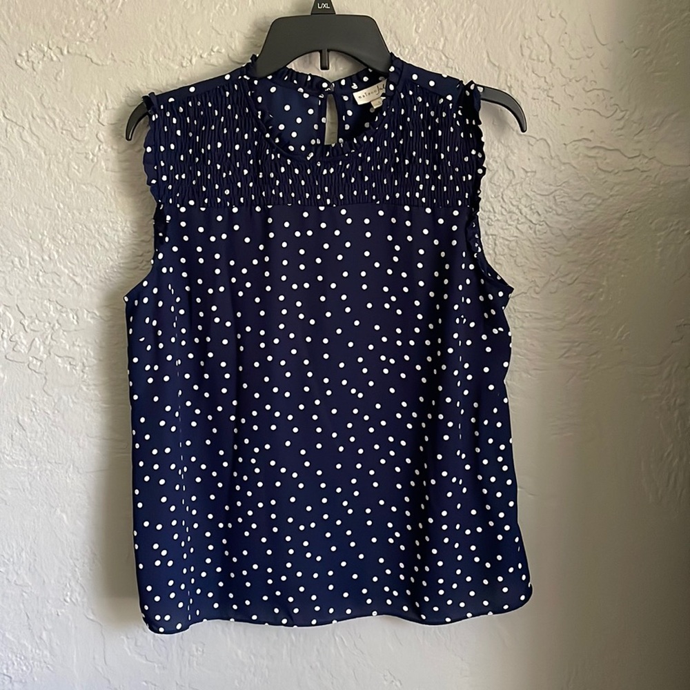 Blue polka dot blouse